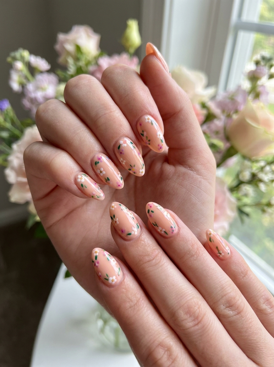 Soft Peach Bloom Nails